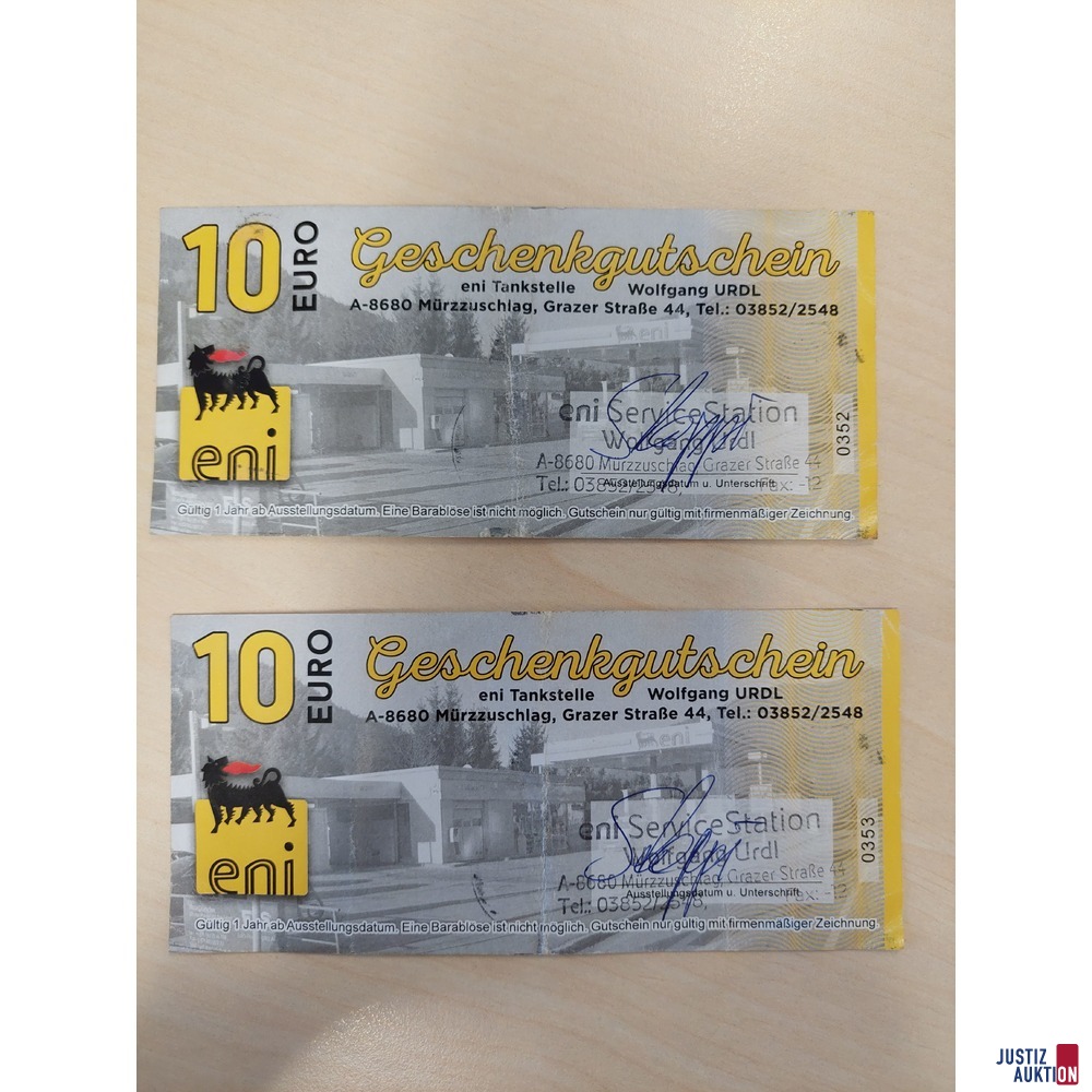 2 Geschenkgutscheine im Wert von EUR 10,--