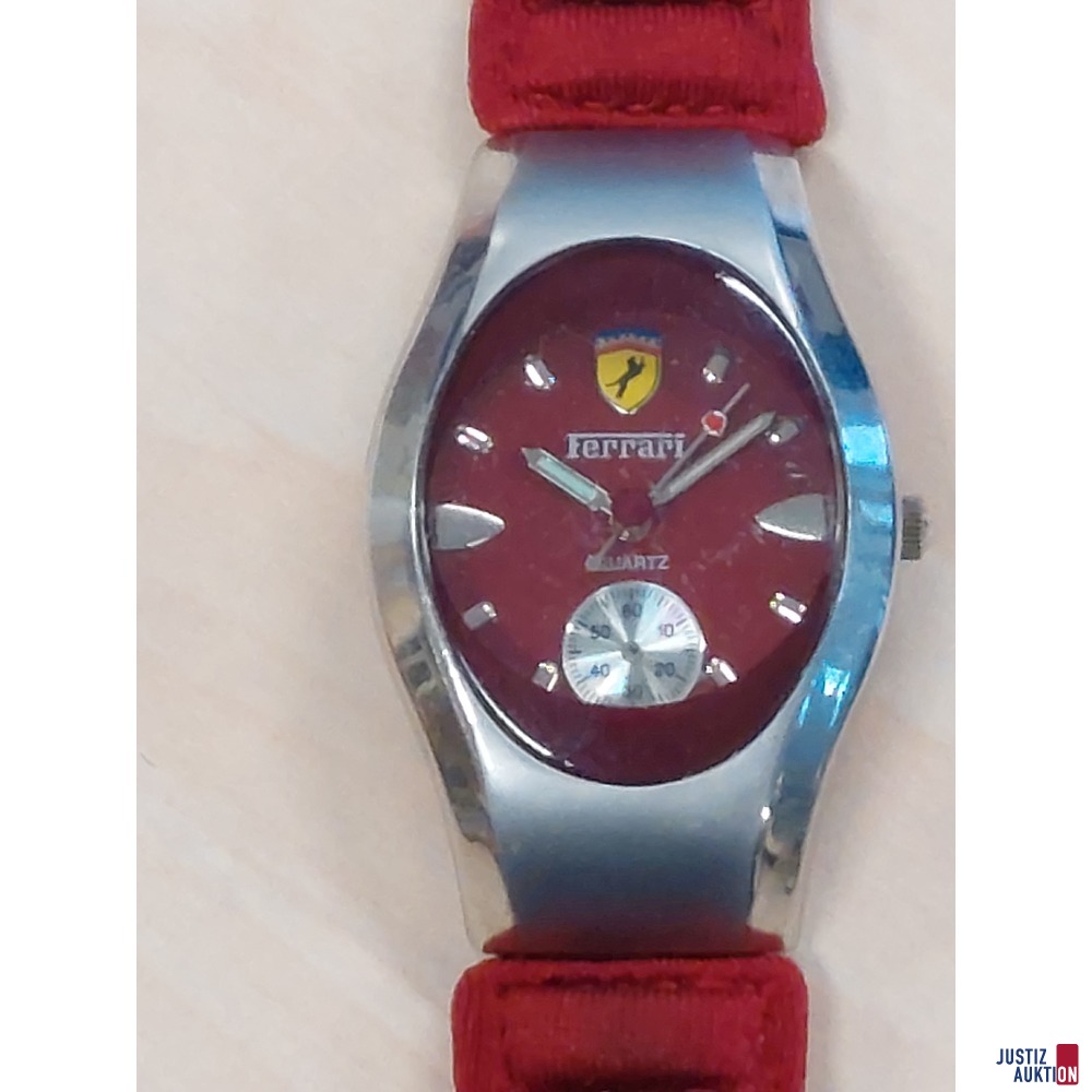 Herrenarmbanduhr am Ziffernblatt bezeichnet mit Ferrari