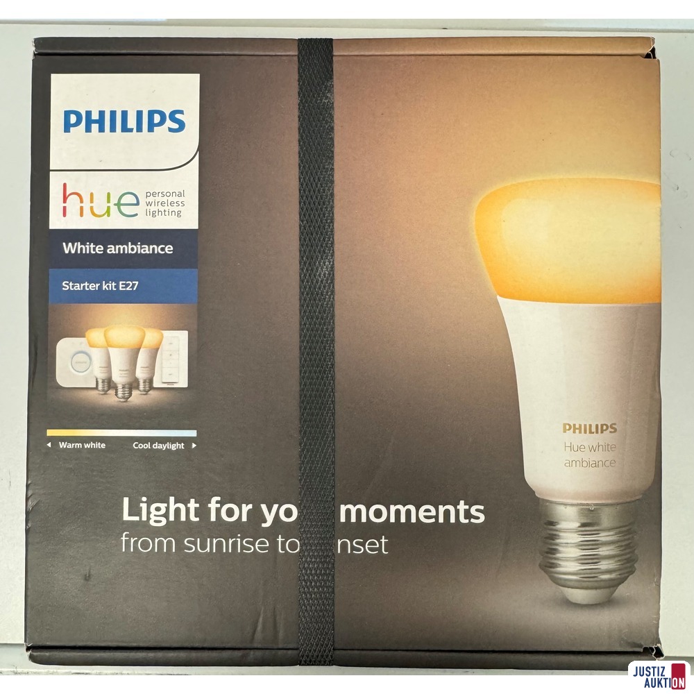 Starterkit Philips Hue E27 mit 3 Leuchtmittel, Switch und Hue Bridge