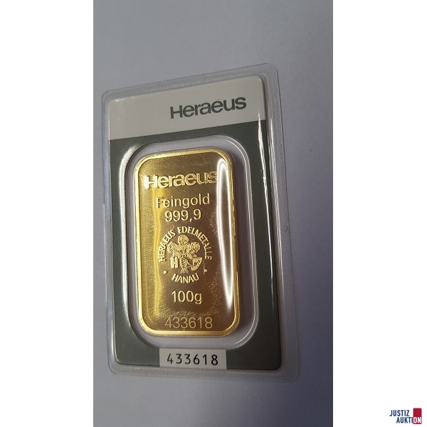 1 Goldbarren zu 100 g Heraeus 433618