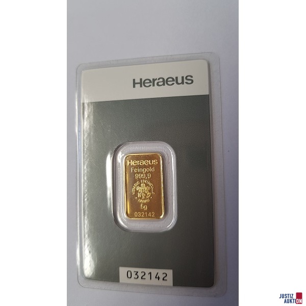 1 Goldbarren zu 5 g Heraeus 032142