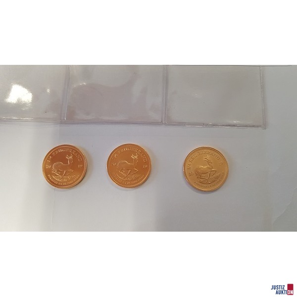 3 Stück Goldmünzen Krügerrand je 1/4 Oz.