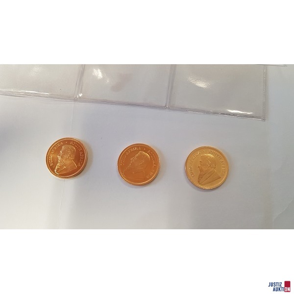 3 Stück Goldmünzen Krügerrand je 1/4 Oz.