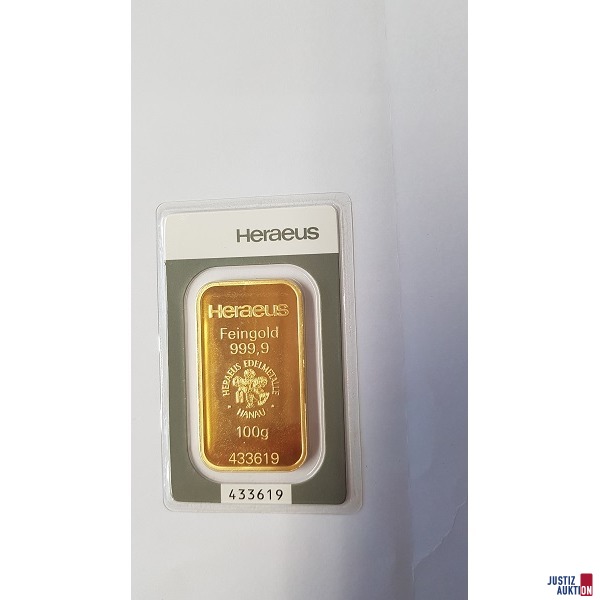 1 Goldbarren zu 100 g Heraeus 433619