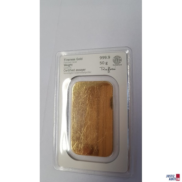 1 Goldbarren zu 50 g Heraeus 320496