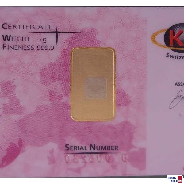 3 Stück Goldbarren 5 Gramm - 999,9 Fine Gold