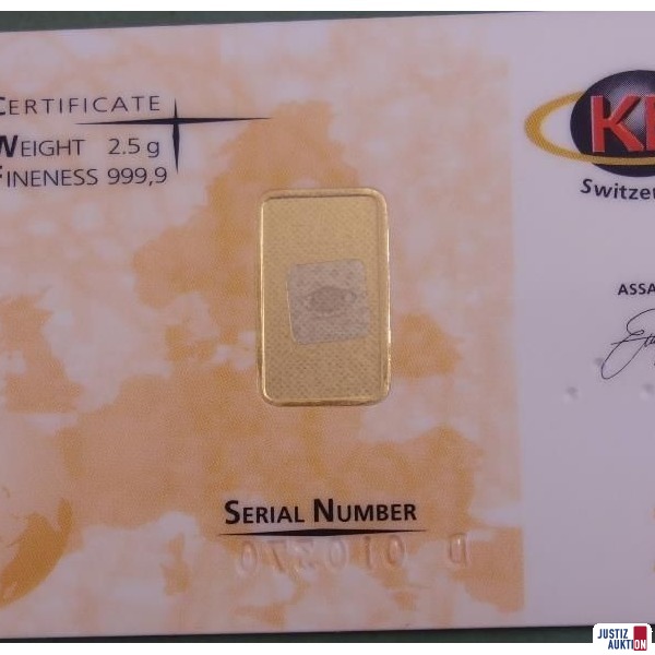 10 Stück Goldbarren 2,5 Gramm - 999,9 Fine Gold