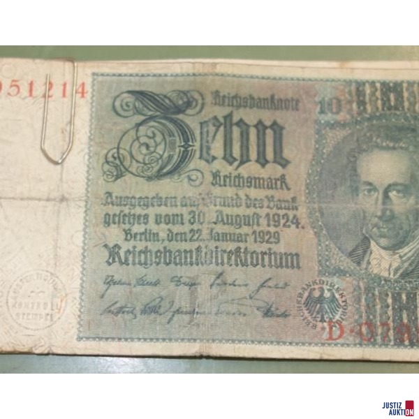 10 Stück Banknoten a 10 Reichsmark