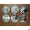 6 Silver Swan Silbermünzen 999er Feinsilber, Gewicht je Münze 31,1 Gramm, Prägungsjahr 2021